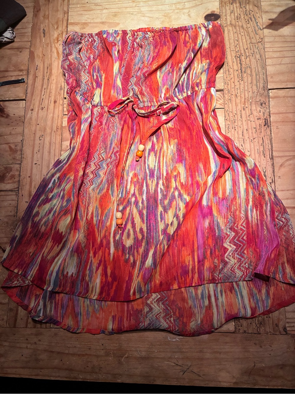 Strapless Multicolor Summer Cami - Orange & Pink Print